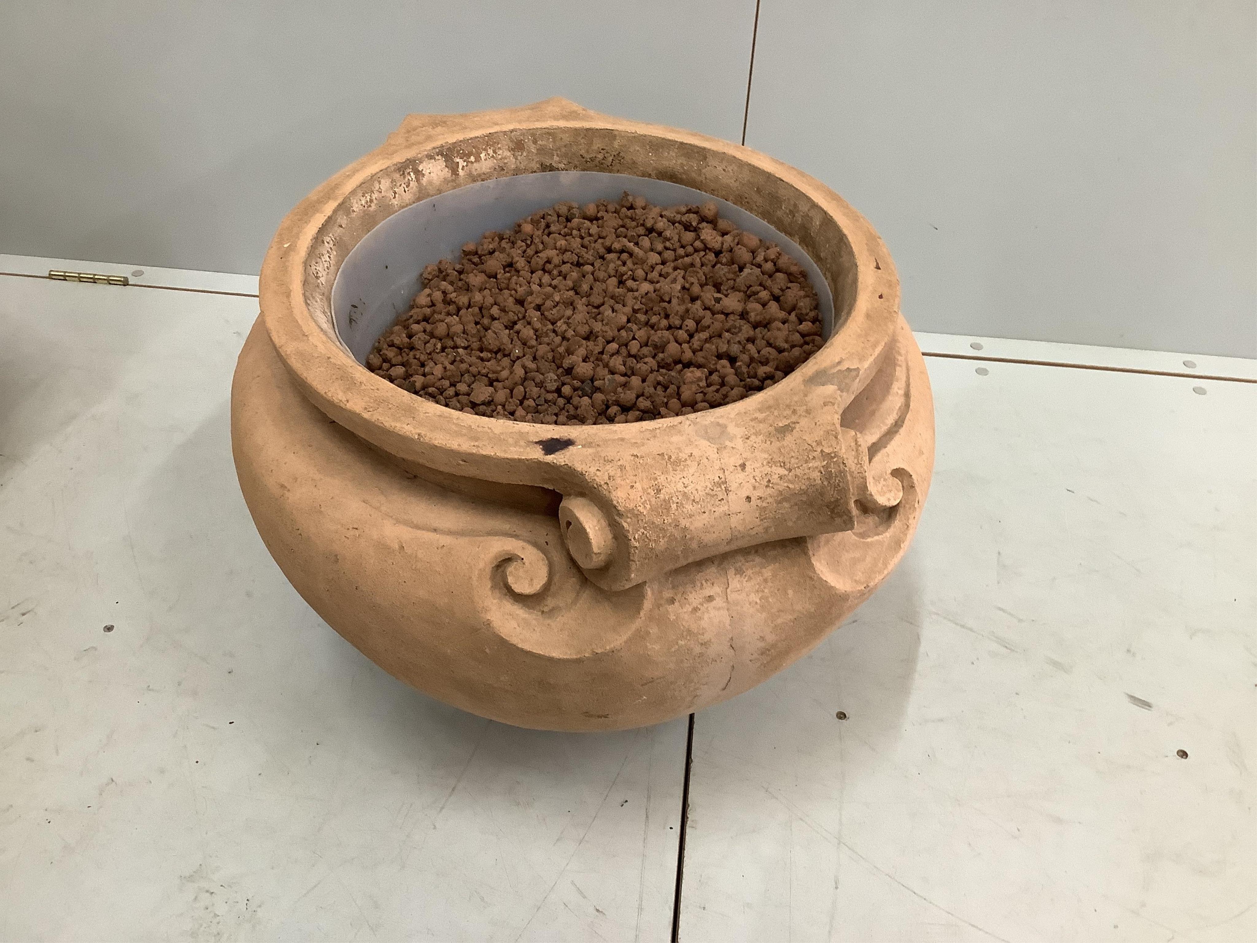 A pair of Compton style earthenware planters, width 55cm, height 42cm. Condition - good